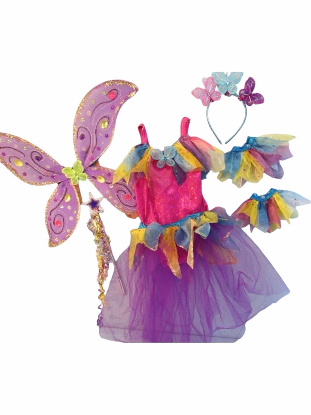 Toddler Girls 2T Fairy Halloween Costume Wings Wand Trick or Treat Mushroom Bag